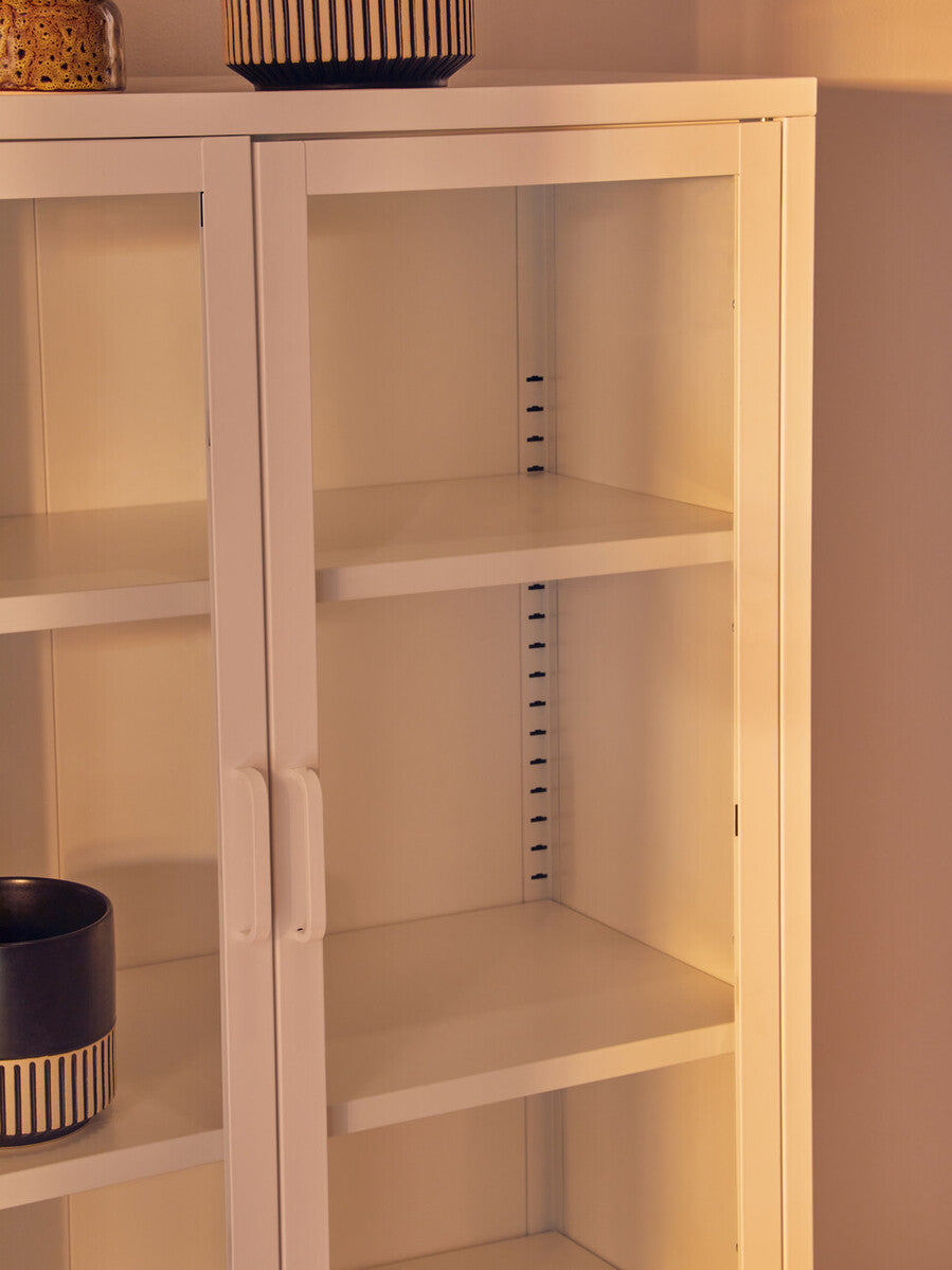Two Door White Metal Cabinet with Glass Doors | Acier