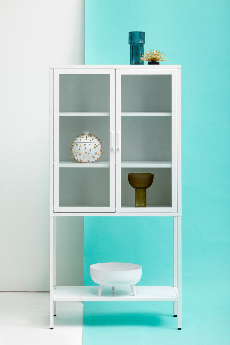 Two Door White Metal Cabinet with Glass Doors | Acier