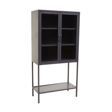 Two Door Grey Metal Cabinet With Glass Doors | Acier
