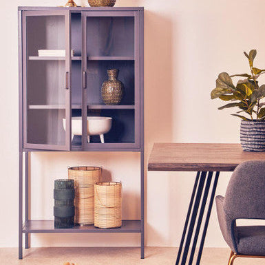 Two Door Grey Metal Cabinet With Glass Doors | Acier