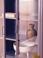 Two Door Grey Metal Cabinet With Glass Doors | Acier