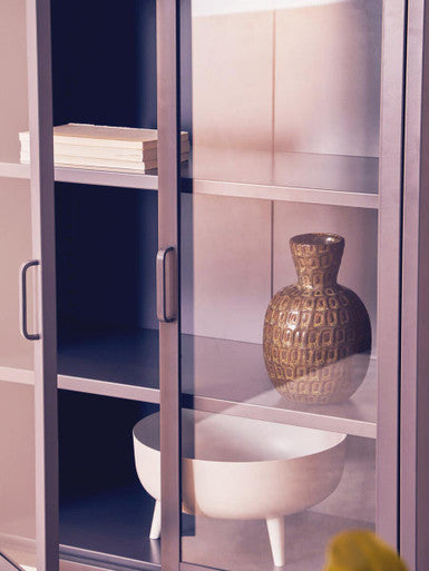 Two Door Grey Metal Cabinet With Glass Doors | Acier