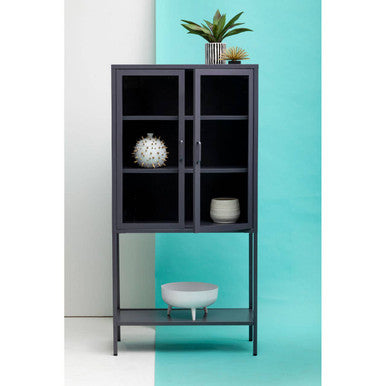 Two Door Grey Metal Cabinet With Glass Doors | Acier