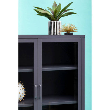 Two Door Grey Metal Cabinet With Glass Doors | Acier