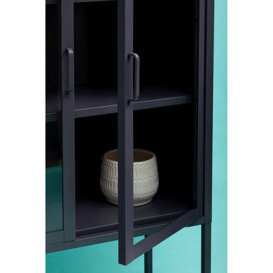 Two Door Grey Metal Cabinet With Glass Doors | Acier