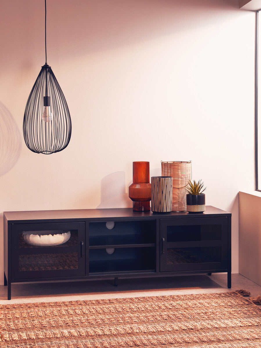 Two Door Black Metal Media Unit | Acier