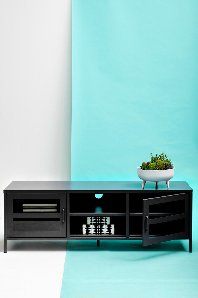 Two Door Black Metal Media Unit | Acier