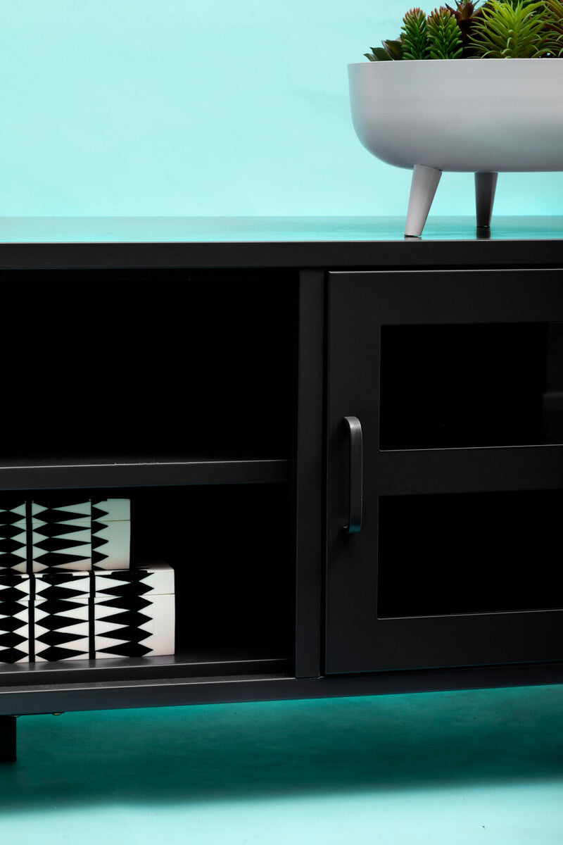 Two Door Black Metal Media Unit | Acier
