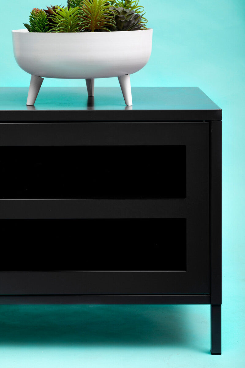Two Door Black Metal Media Unit | Acier