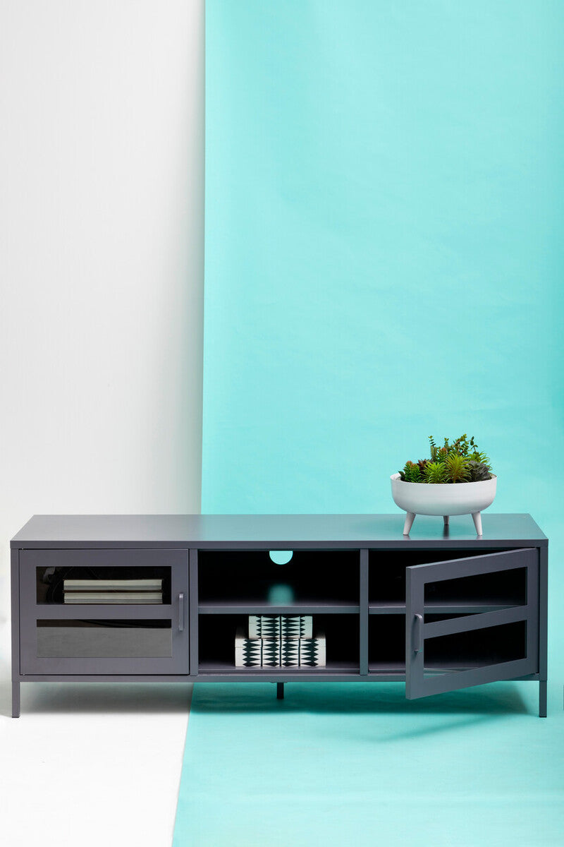 Two Door Grey Metal Media Unit | Acier