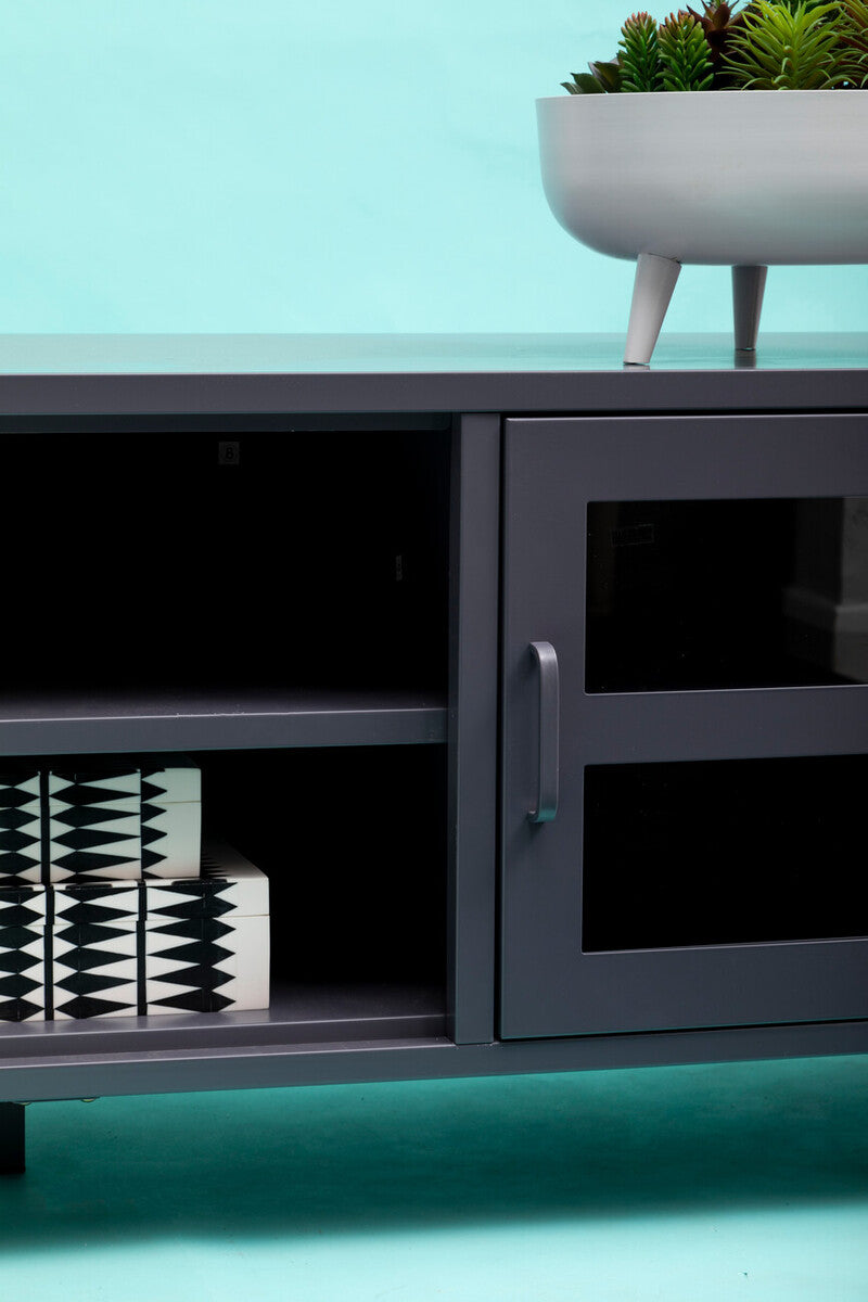 Two Door Grey Metal Media Unit | Acier