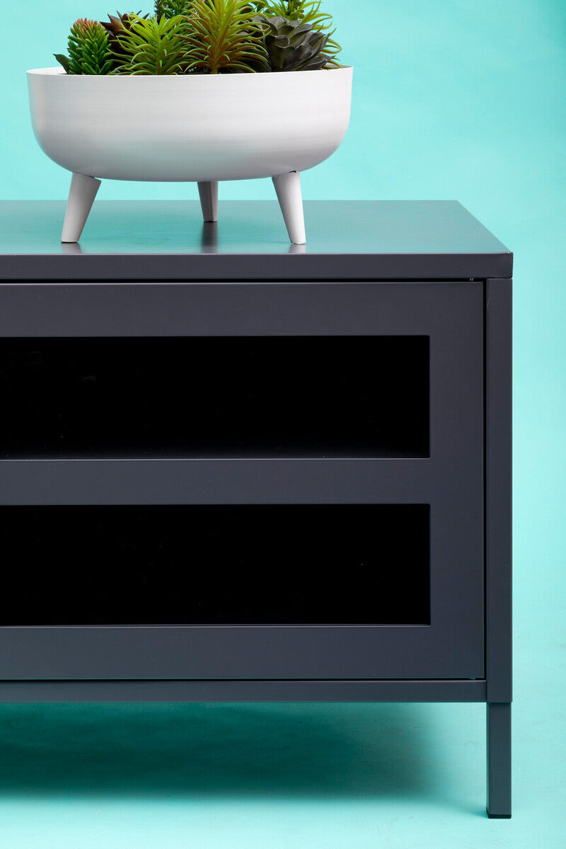 Two Door Grey Metal Media Unit | Acier