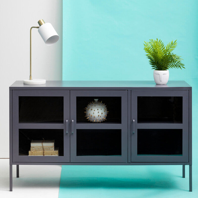 Three Door Grey Metal Sideboard | Acier