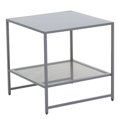 Grey Powder Coated Metal Square Side Table with Open Mesh Shelf, Acero | Acero