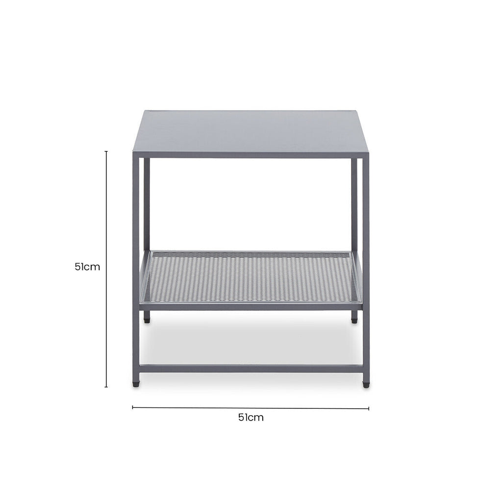 Grey Powder Coated Metal Square Side Table with Open Mesh Shelf, Acero | Acero