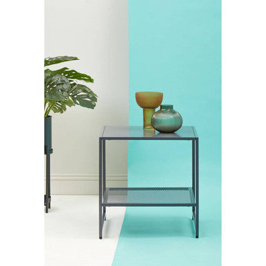 Grey Powder Coated Metal Square Side Table with Open Mesh Shelf, Acero | Acero