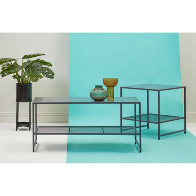 Grey Powder Coated Metal Square Side Table with Open Mesh Shelf, Acero | Acero