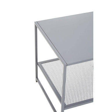 Grey Powder Coated Metal Square Side Table with Open Mesh Shelf, Acero | Acero