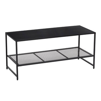 Black Powder Coated Metal Coffee Table with Open Storage Mesh Shelf, Acero | Acero