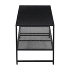 Black Powder Coated Metal Coffee Table with Open Storage Mesh Shelf, Acero | Acero