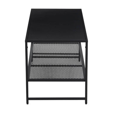 Black Powder Coated Metal Coffee Table with Open Storage Mesh Shelf, Acero | Acero