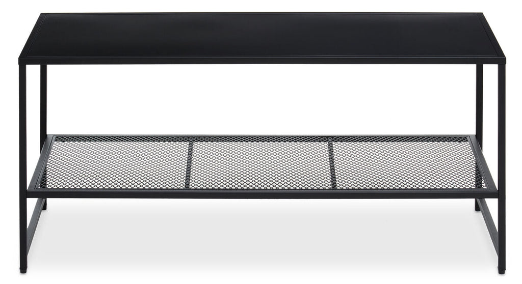 Black Powder Coated Metal Coffee Table with Open Storage Mesh Shelf, Acero | Acero