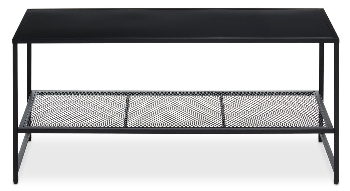 Black Powder Coated Metal Coffee Table with Open Storage Mesh Shelf, Acero | Acero