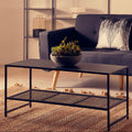 Black Powder Coated Metal Coffee Table with Open Storage Mesh Shelf, Acero | Acero