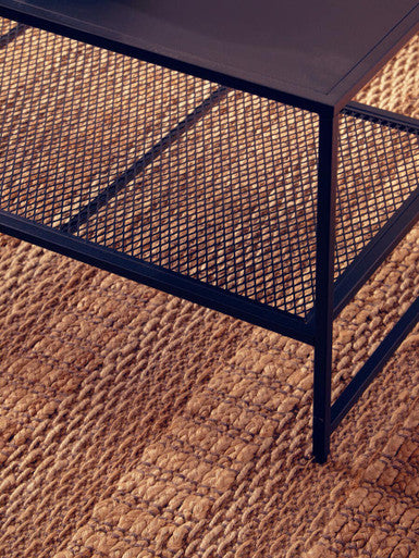 Black Powder Coated Metal Coffee Table with Open Storage Mesh Shelf, Acero | Acero
