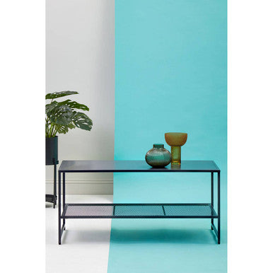 Black Powder Coated Metal Coffee Table with Open Storage Mesh Shelf, Acero | Acero