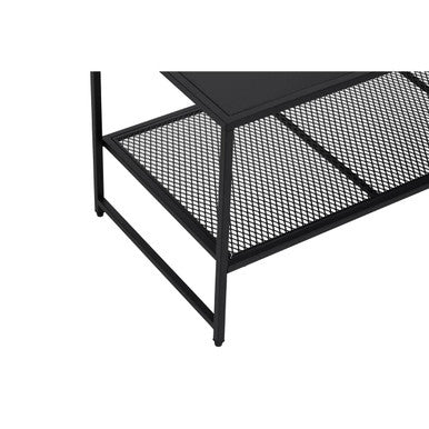 Black Powder Coated Metal Coffee Table with Open Storage Mesh Shelf, Acero | Acero