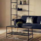 Black Powder Coated Metal Coffee Table with Open Storage Mesh Shelf, Acero | Acero