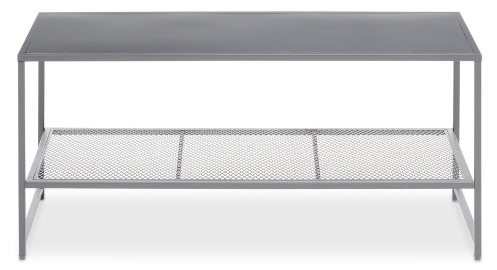 Grey Powder Coated Metal Coffee Table with Lower Mesh Display Shelf, Acero | Acero