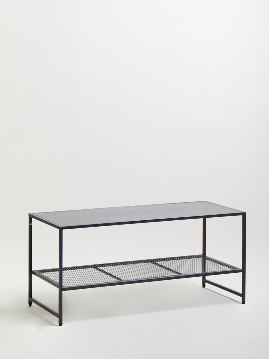 Grey Powder Coated Metal Coffee Table with Lower Mesh Display Shelf, Acero | Acero