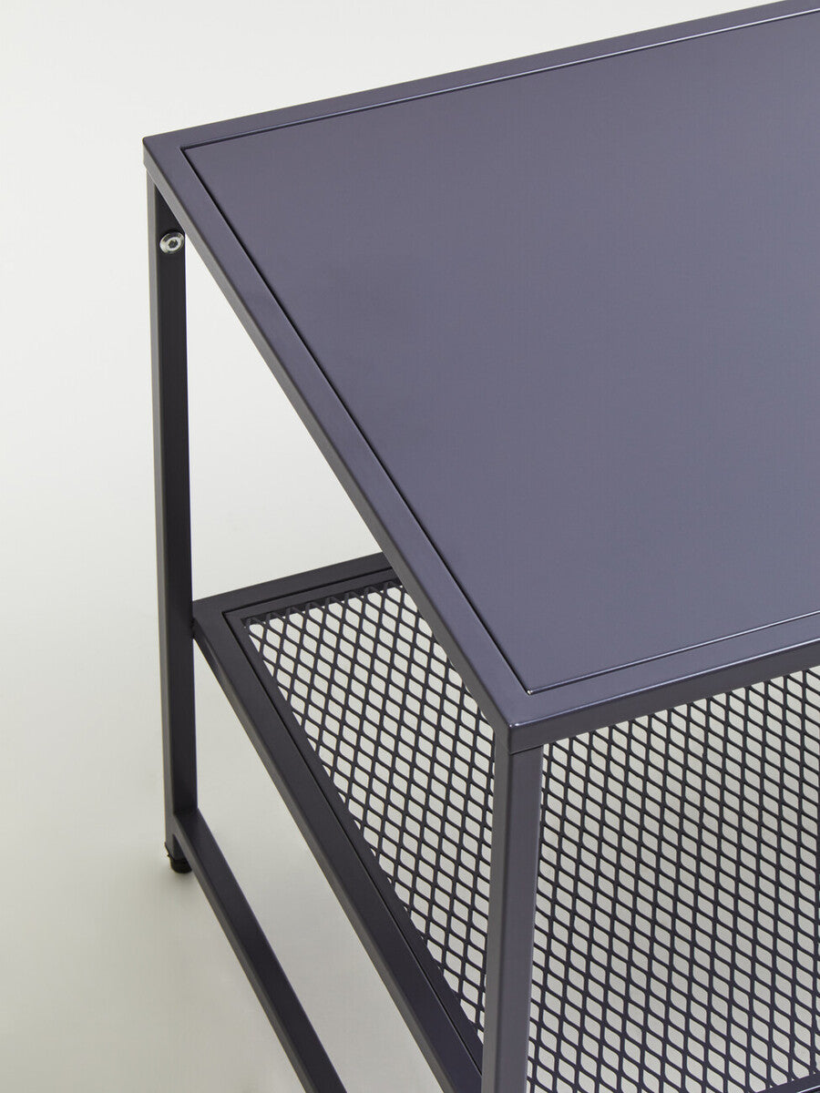Grey Powder Coated Metal Coffee Table with Lower Mesh Display Shelf, Acero | Acero