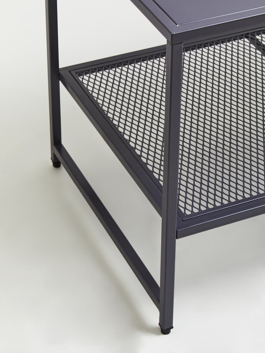 Grey Powder Coated Metal Coffee Table with Lower Mesh Display Shelf, Acero | Acero