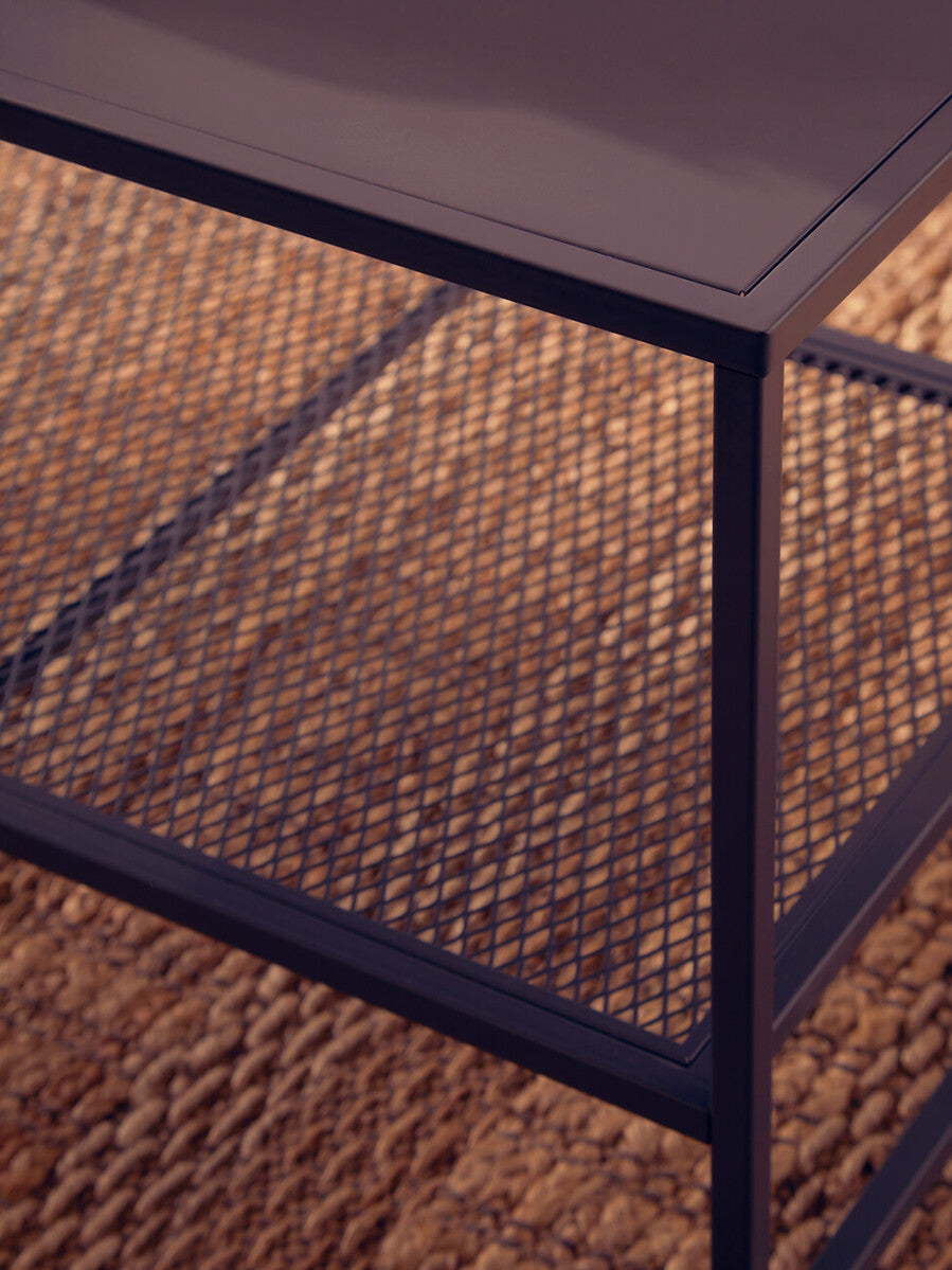 Grey Powder Coated Metal Coffee Table with Lower Mesh Display Shelf, Acero | Acero