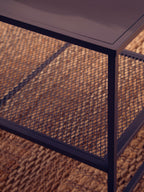 Grey Powder Coated Metal Coffee Table with Lower Mesh Display Shelf, Acero | Acero