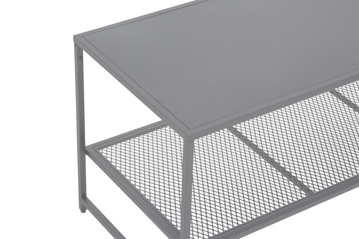 Grey Powder Coated Metal Coffee Table with Lower Mesh Display Shelf, Acero | Acero