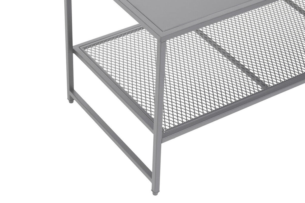 Grey Powder Coated Metal Coffee Table with Lower Mesh Display Shelf, Acero | Acero