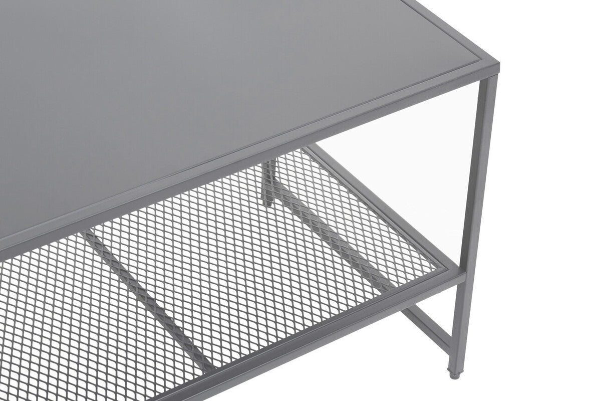 Grey Powder Coated Metal Coffee Table with Lower Mesh Display Shelf, Acero | Acero