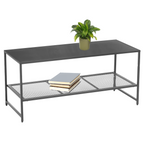 Grey Powder Coated Metal Coffee Table with Lower Mesh Display Shelf, Acero | Acero