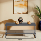Grey Powder Coated Metal Coffee Table with Lower Mesh Display Shelf, Acero | Acero