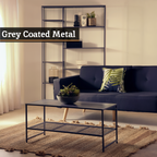 Grey Powder Coated Metal Coffee Table with Lower Mesh Display Shelf, Acero | Acero