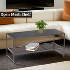 Grey Powder Coated Metal Coffee Table with Lower Mesh Display Shelf, Acero | Acero