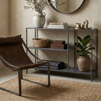 Grey Metal Console Table with Rectangular Top and Two-Tier Open Shelf Storage, Acero | Acero