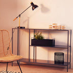 Grey Metal Console Table with Rectangular Top and Two-Tier Open Shelf Storage, Acero | Acero
