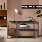 Grey Metal Console Table with Rectangular Top and Two-Tier Open Shelf Storage, Acero | Acero