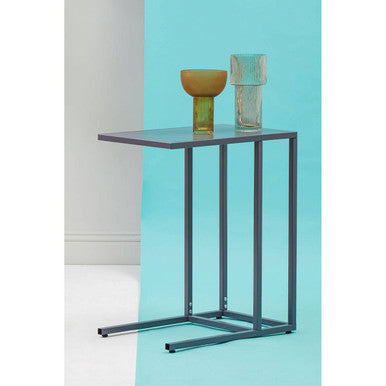 Grey Powder Coated Metal Side Table with C-Shaped Design, Acero | Acero