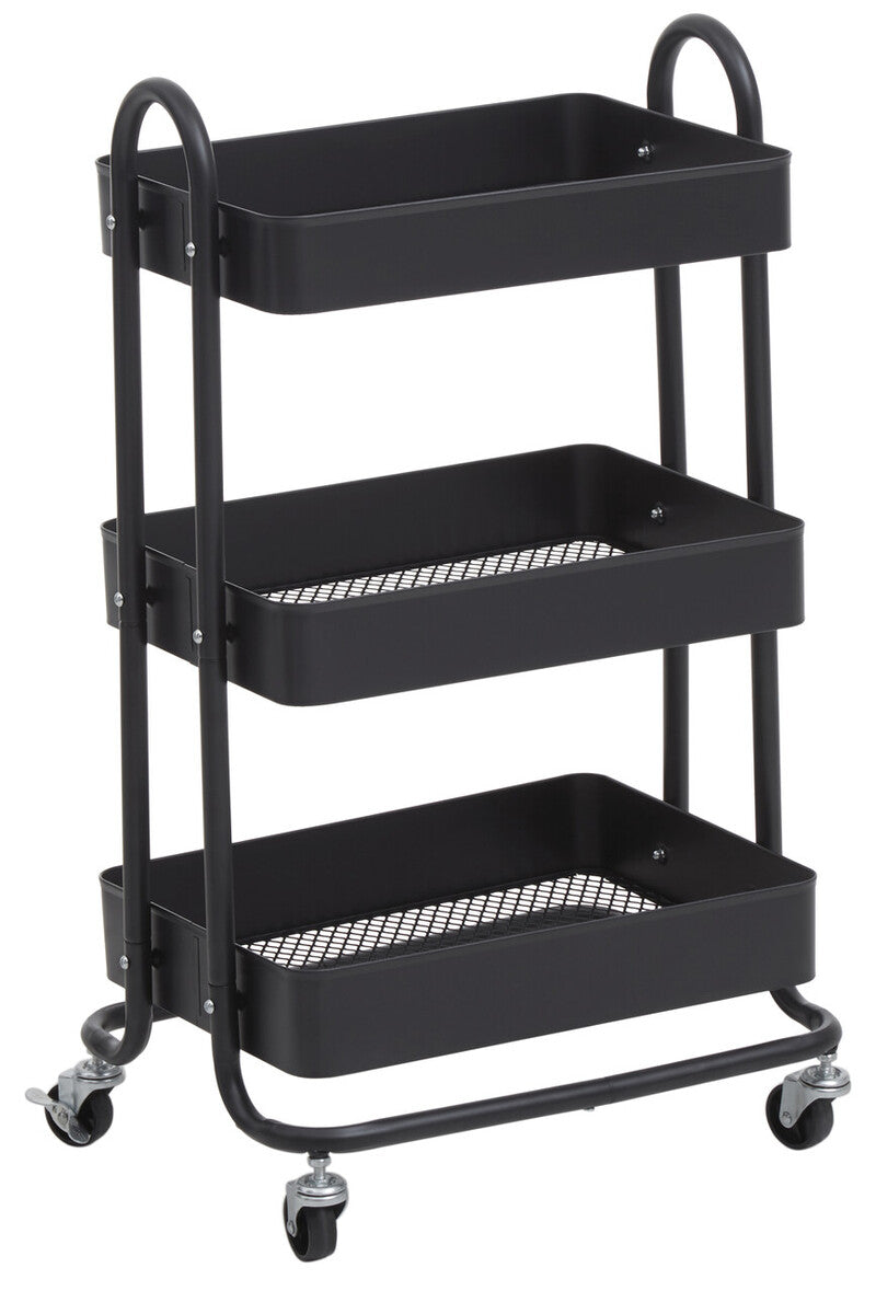 Three Tier Black Metal Trolley | Acero